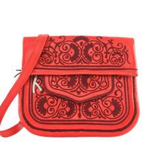 Embroidered Leather Berber Bag in Red van Abury