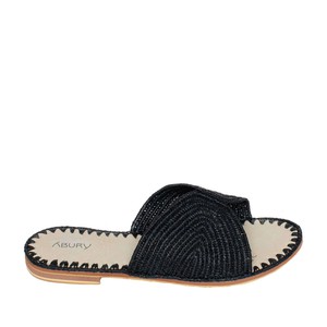 Raffia Slippers Sun and Moon in Black from Abury