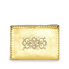 Embroidered Leather Pouch in Gold, Beige via Abury