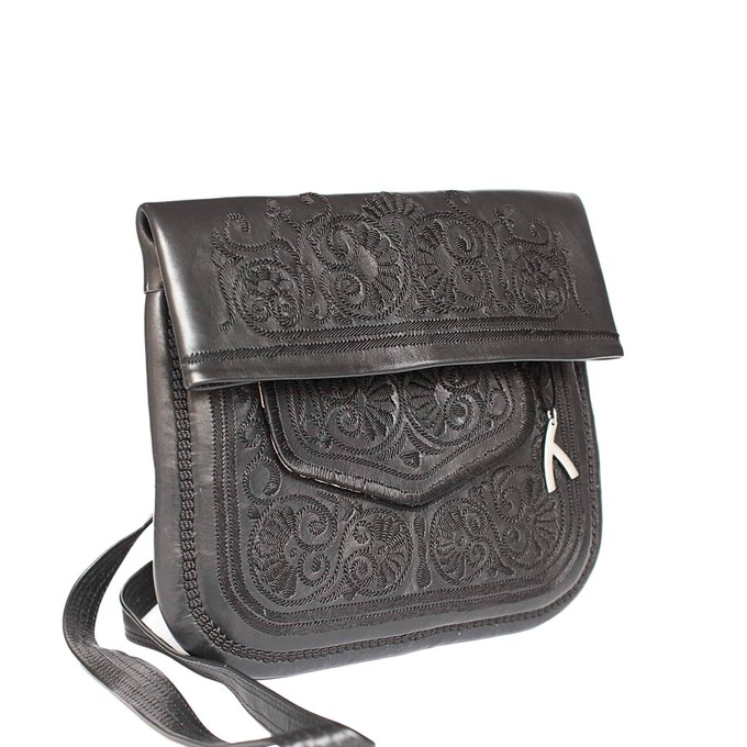 Embroidered Leather Berber Bag in Black from Abury