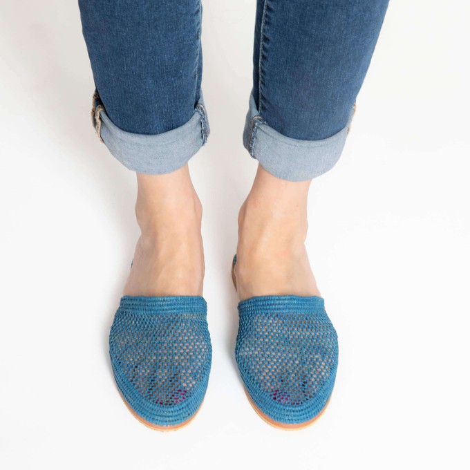 Raffia Slippers Babouche in Jeans from Abury