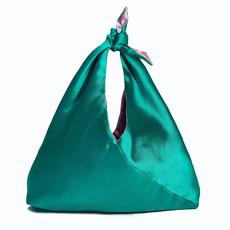 Upcycled Cocktail Bag in Emerald Green with Light Pink Lining van Abury