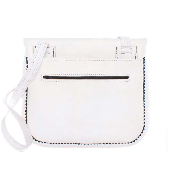 Embroidered Leather Berber Bag in White, Black from Abury
