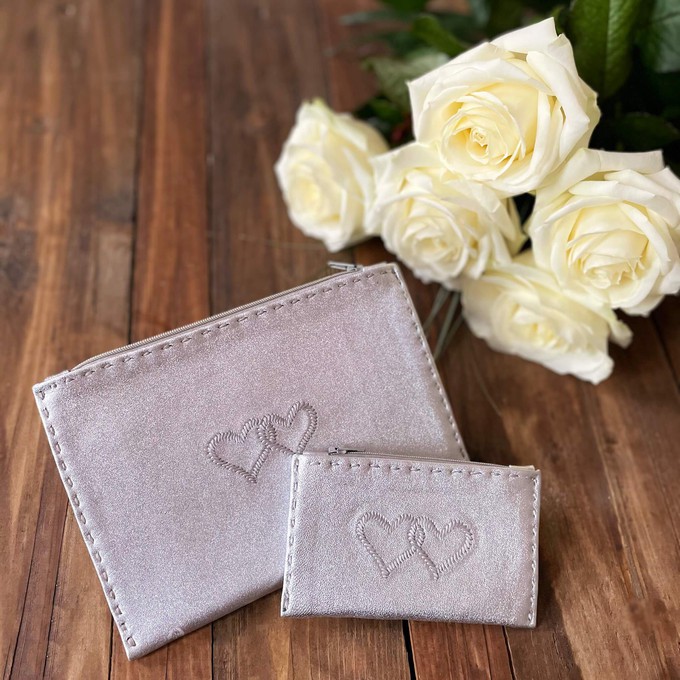 Embroidered Leather Pouch *Love Edition* in Silver from Abury