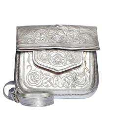 Embroidered Leather Berber Bag in Silver van Abury