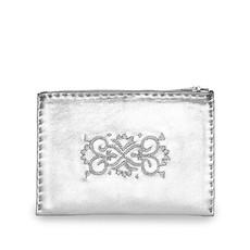 Embroidered Leather Pouch in Silver van Abury
