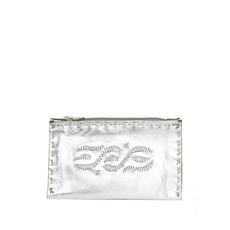 Embroidered Leather Coin Wallet in Silver van Abury