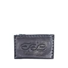 Embroidered Leather Coin Wallet in Black via Abury