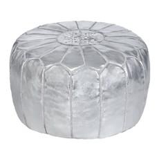Embroidered Leather Pouf in Silver via Abury