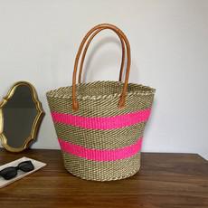 Raffia Weekender Tote Bag in Pink van Abury