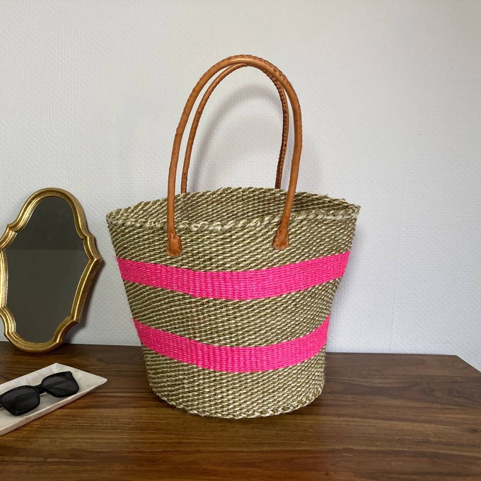 Raffia Weekender Tote Bag in Pink from Abury