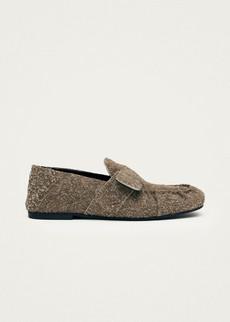 Aeryn Suede Fuzzy Khaki Leather Loafers via Alohas