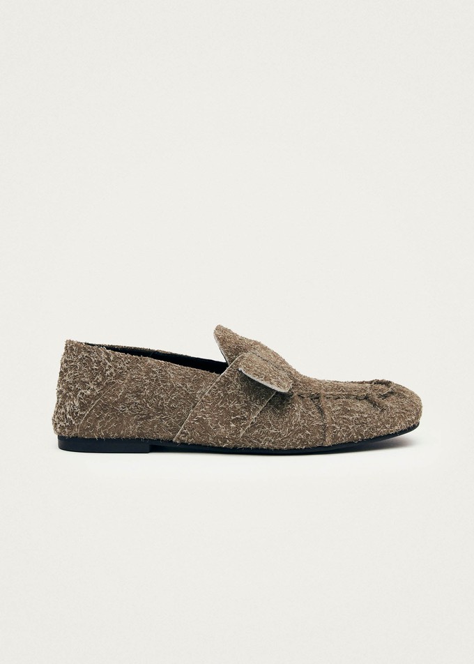 Aeryn Suede Fuzzy Khaki Leather Loafers from Alohas