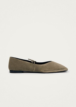 Sway Suede Khaki Leather Ballet Flats from Alohas
