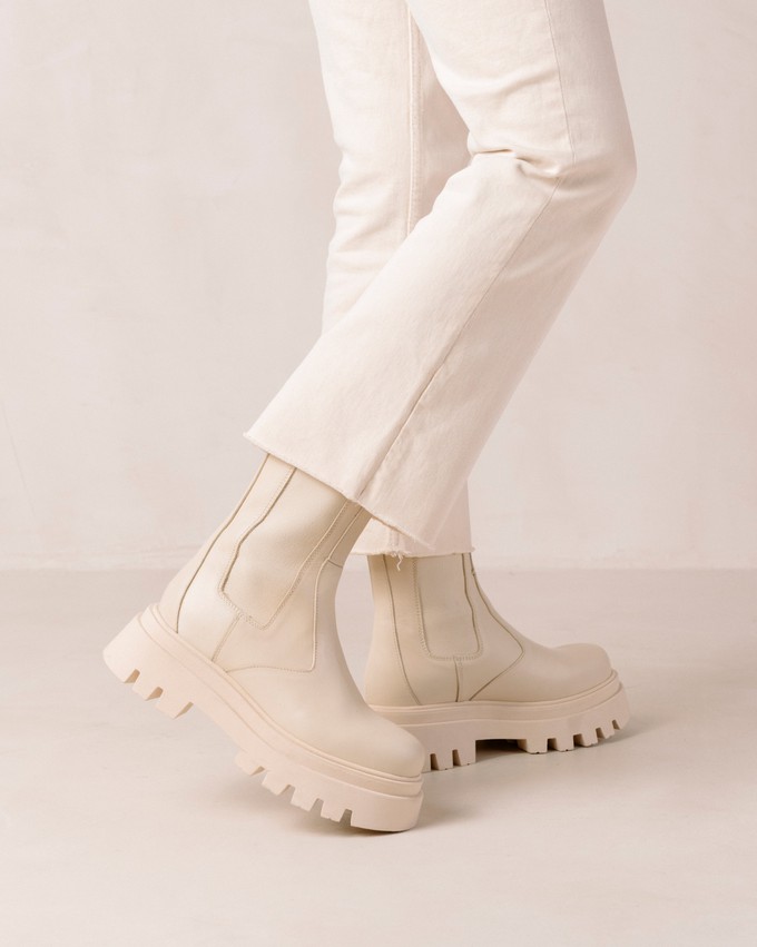 All Rounder Cream Leather Ankle Boots from Alohas