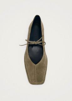 Sway Suede Khaki Leather Ballet Flats via Alohas