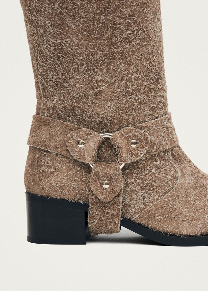 Rocky Suede Fuzzy Beige Leather Boots from Alohas