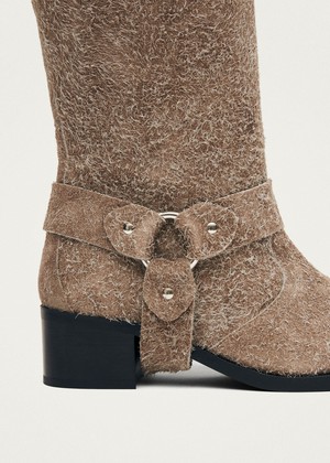 Rocky Suede Fuzzy Beige Leather Boots from Alohas