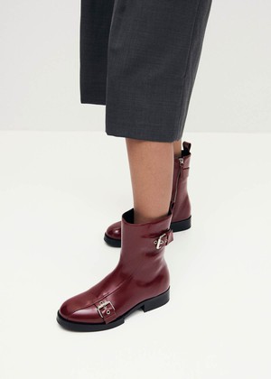 Agyness Burgundy Leather Ankle Boots from Alohas