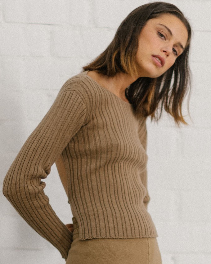 Honest Backless Knit Top Camel from Alohas