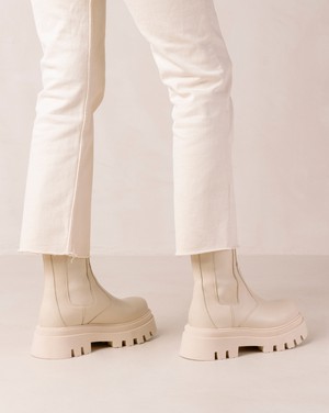 All Rounder Cream Leather Ankle Boots from Alohas