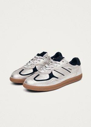 Tb.490 Grain Shimmer Silver & Navy Leather Sneakers from Alohas