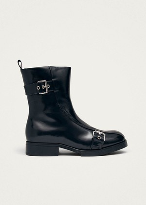 Agyness Black Leather Ankle Boots from Alohas