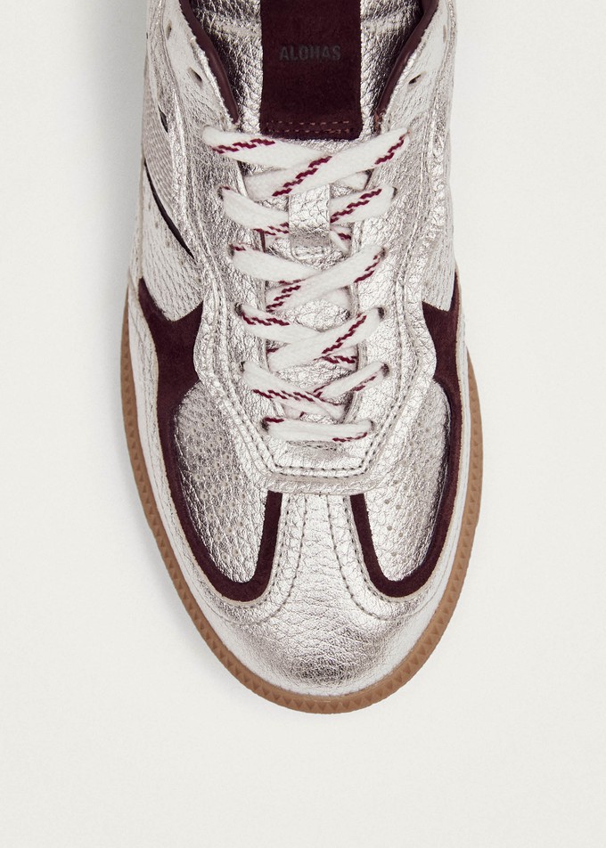 Tb.490 Grain Shimmer Silver & Burgundy Leather Sneakers from Alohas