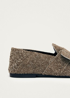 Aeryn Suede Fuzzy Khaki Leather Loafers from Alohas