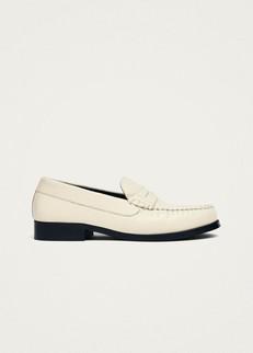 Rivet Cream Leather Loafers via Alohas