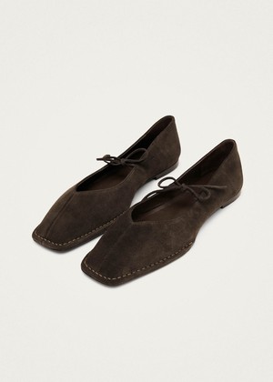 Sway Suede Coffee Brown Leather Ballet Flats from Alohas