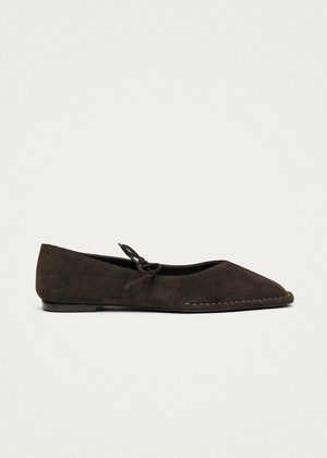 Sway Suede Coffee Brown Leather Ballet Flats from Alohas