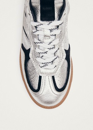 Tb.490 Grain Shimmer Silver & Navy Leather Sneakers from Alohas