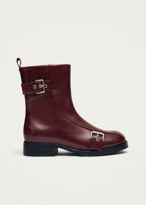Agyness Burgundy Leather Ankle Boots from Alohas