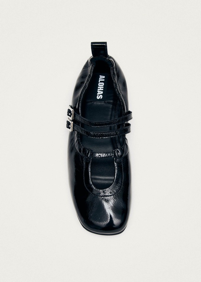 Anne Onix Black Leather Ballet Flats from Alohas