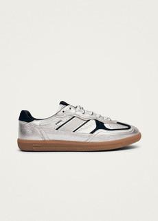 Tb.490 Grain Shimmer Silver & Navy Leather Sneakers via Alohas