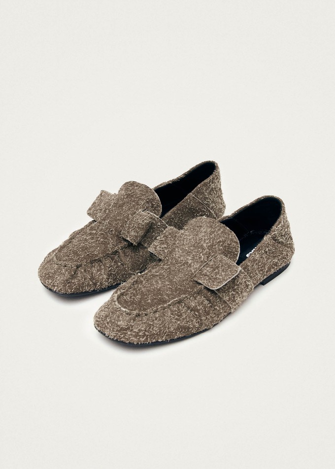 Aeryn Suede Fuzzy Khaki Leather Loafers from Alohas