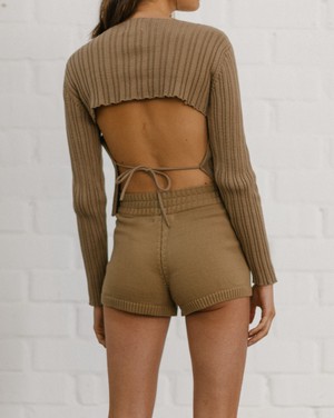 Honest Backless Knit Top Camel from Alohas