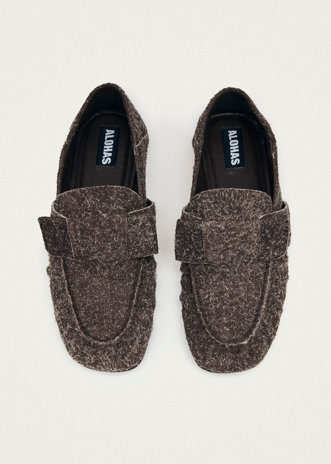 Aeryn Suede Fuzzy Brown Leather Loafers from Alohas