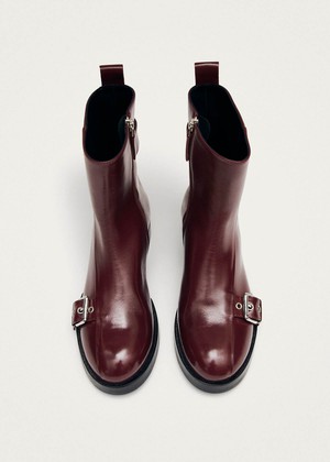 Agyness Burgundy Leather Ankle Boots from Alohas