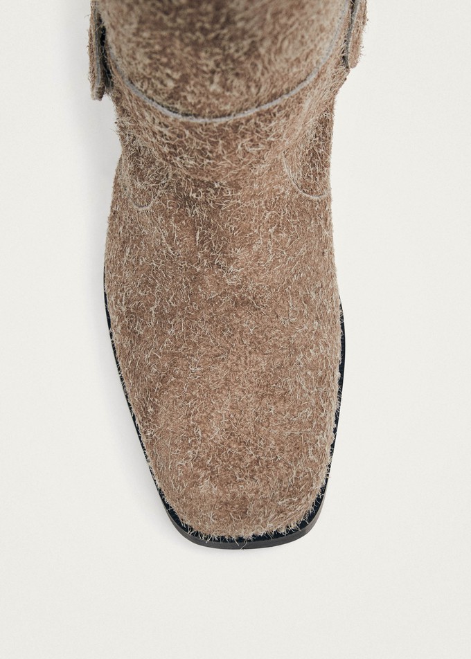 Rocky Suede Fuzzy Beige Leather Boots from Alohas