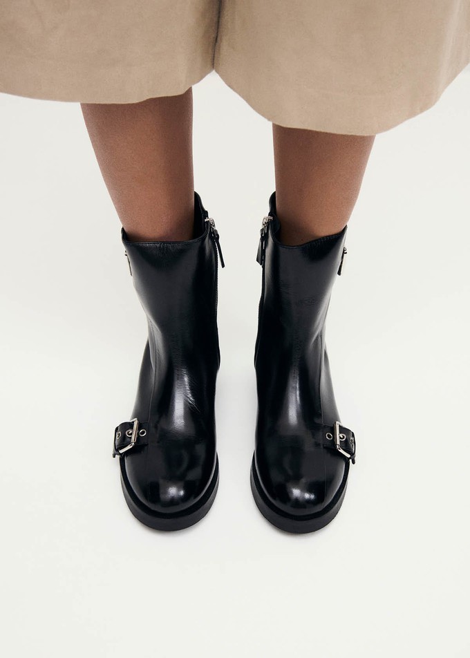 Agyness Black Leather Ankle Boots from Alohas