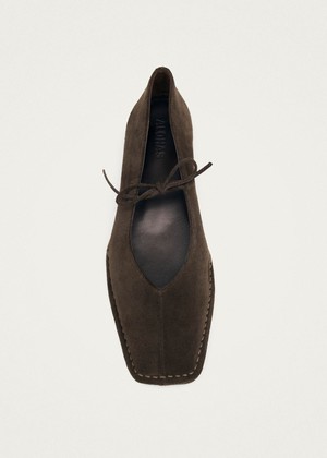 Sway Suede Coffee Brown Leather Ballet Flats from Alohas