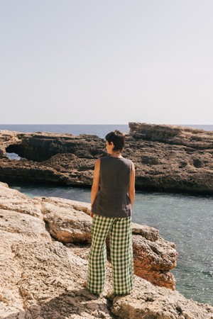 LYDIA pants in Green Gingham from AmourLinen