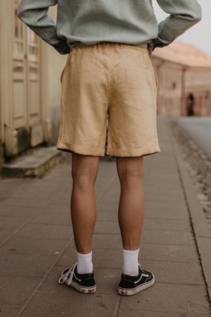 Ares casual linen shorts in Mustard from AmourLinen
