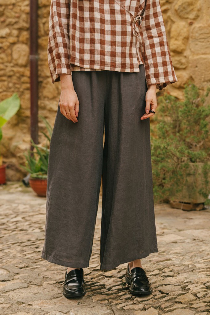 Isabella wide linen pants in Charcoal from AmourLinen