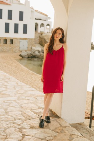 Zoe linen slip dress in Viva Magenta from AmourLinen