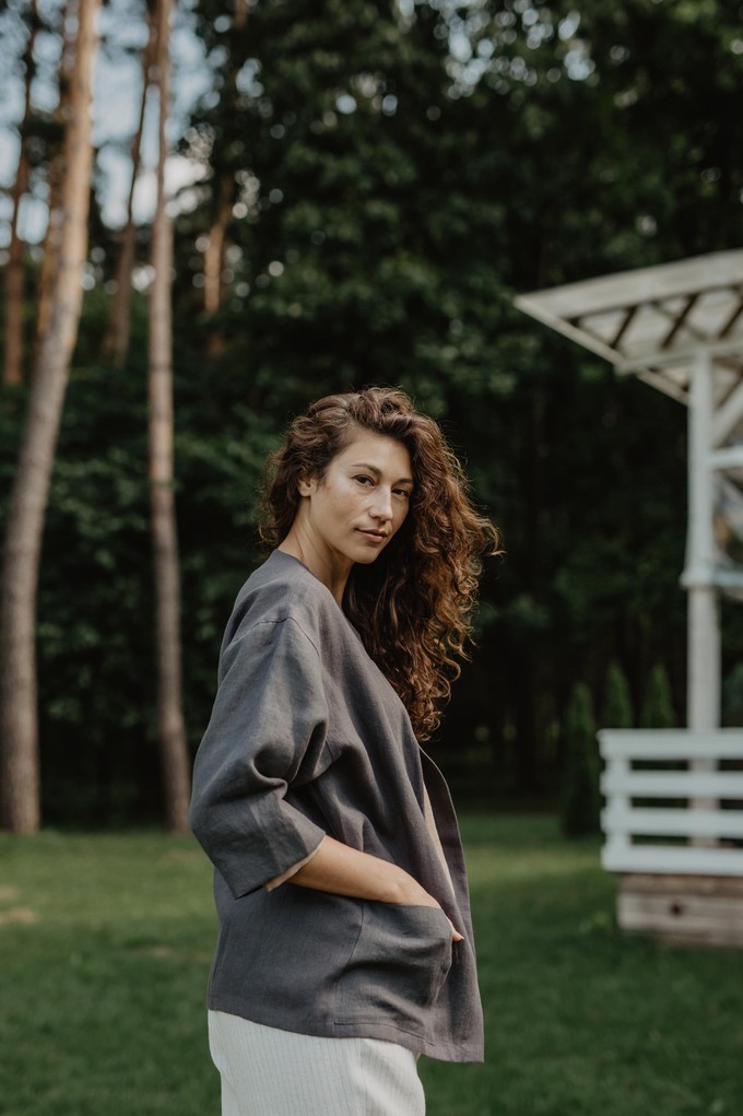 Kyiv oversized linen jacket in Charcoal from AmourLinen