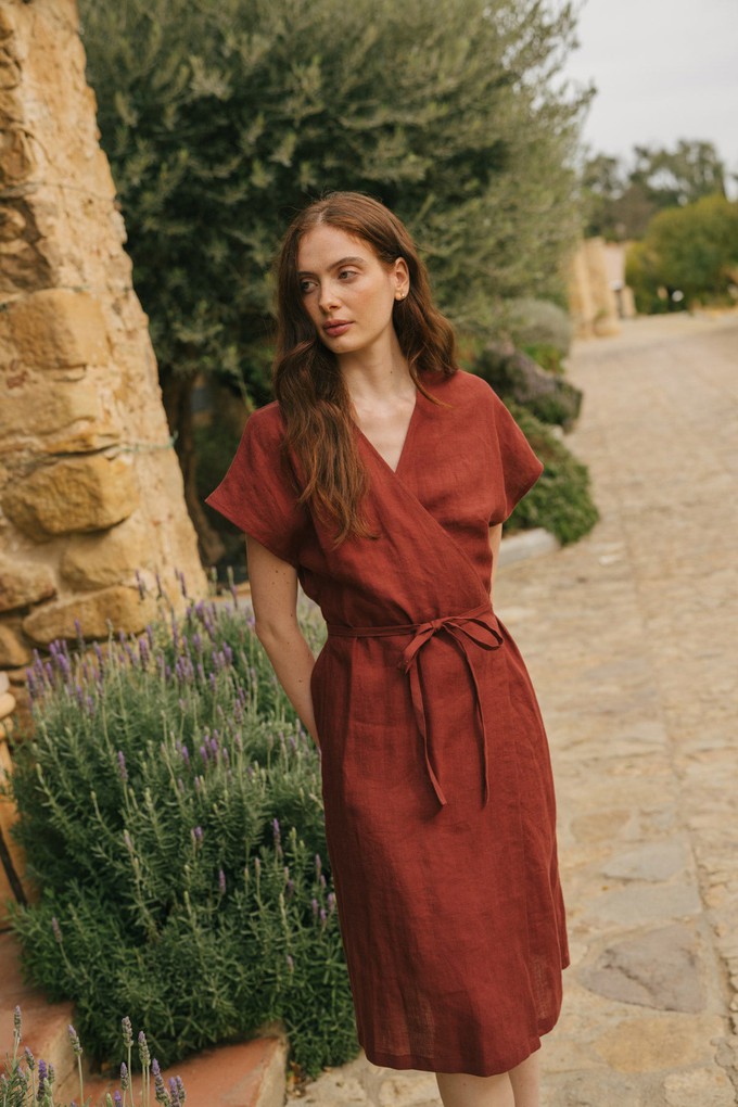 Rome linen wrap dress in Terracotta from AmourLinen