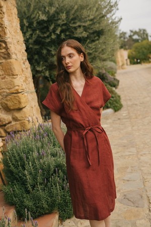 Rome linen wrap dress in Terracotta from AmourLinen